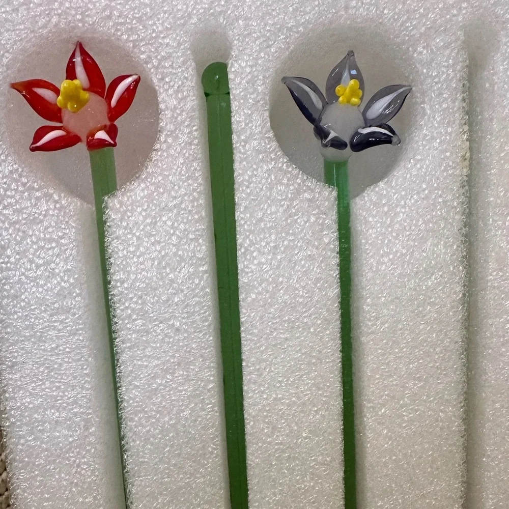 Terrain for Anthropologie Colorful Glass Flower Stirrers NWT